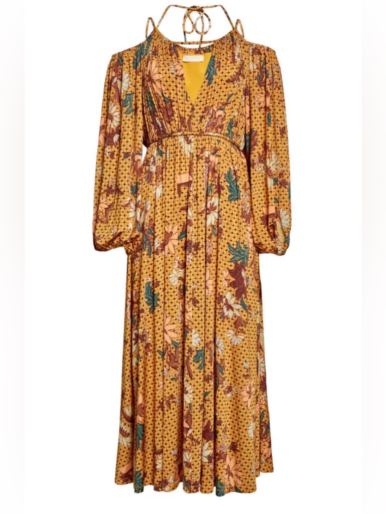 Ulla Johnson Noemi Cold-Shoulder Printed Stretch-Jersey Midi Dress New Nwt
